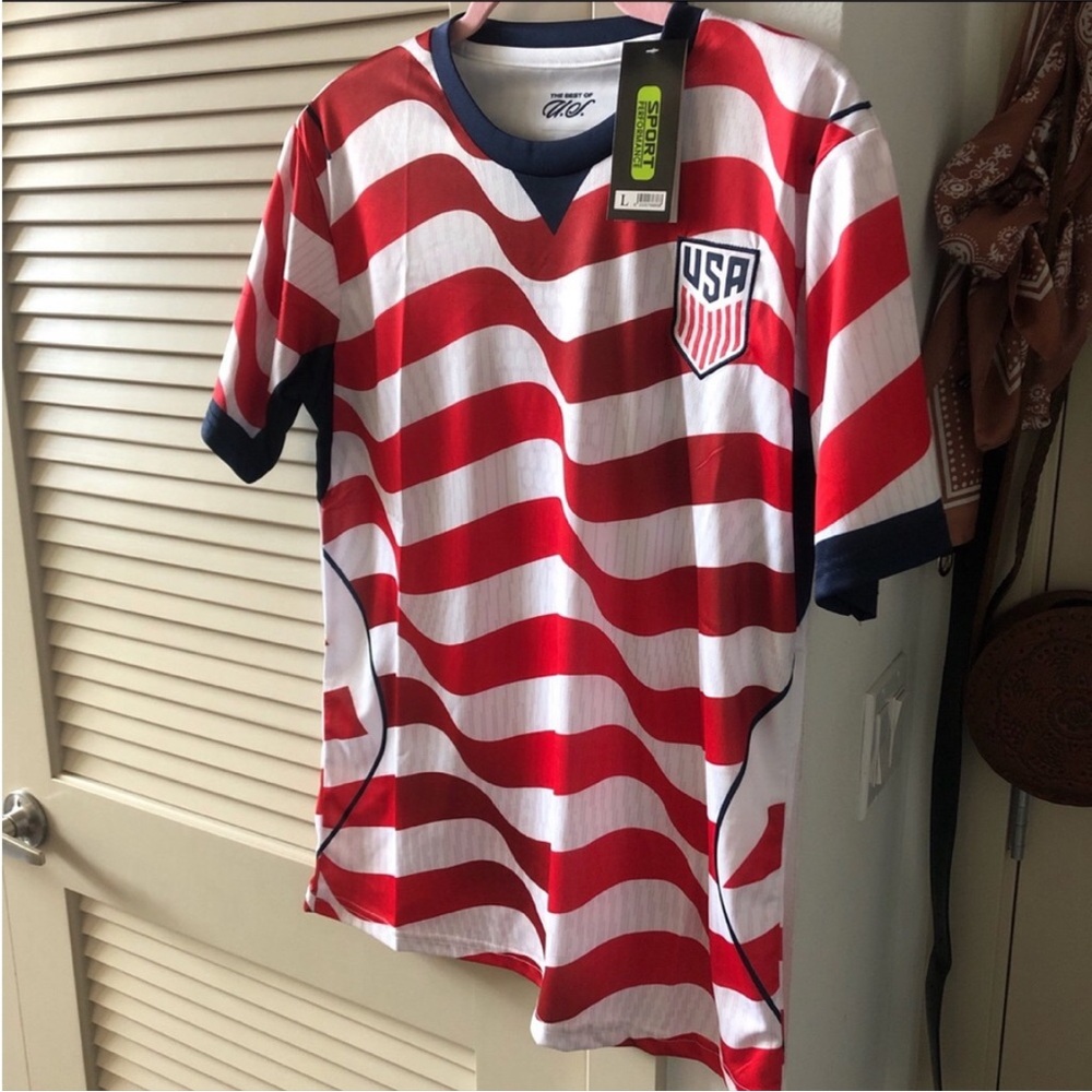 USA Red & White Men's Soccer Jersey with Crest